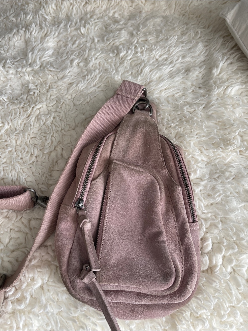 Suede Crossbody Sling Bag in Dusty Pink